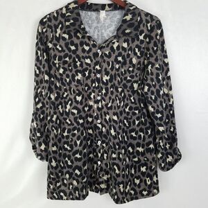 Now and Forever Shirt Womens Medium Multicolor Top Leopard Long Sleeve Button Up